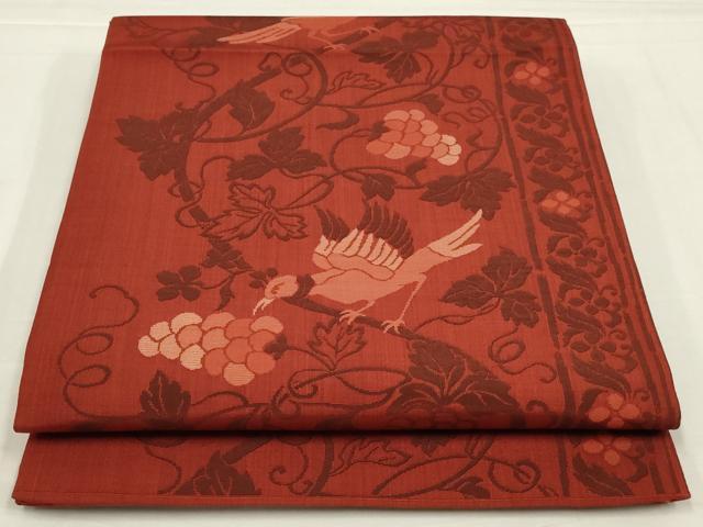 平和屋着物◎西陣　両面　全通柄　京袋帯　葡萄花鳥唐草文　美保姿　正絹　逸品　未使用　AABM0290ou