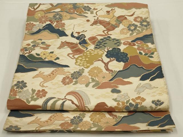 平和屋着物◎六通柄　京本袋帯　唐織　狩猟文　金銀糸　正絹　逸品　AABM0291ou