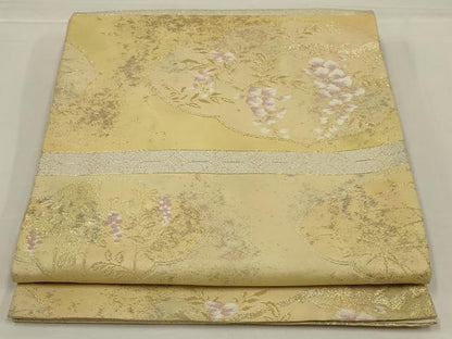 平和屋着物◎六通柄袋帯　唐織　横段枝花文　金糸　正絹　逸品　AABM0296ou