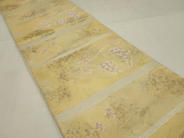 平和屋着物◎六通柄袋帯　唐織　横段枝花文　金糸　正絹　逸品　AABM0296ou