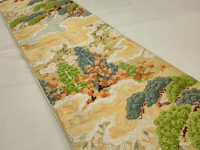 平和屋着物◎六通柄袋帯　唐織　吉祥風景文　金銀糸　正絹　逸品　AABM0297ou