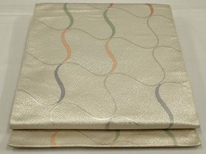 平和屋着物◎六通柄袋帯　幾何学文　銀糸　正絹　逸品　AABM0302ou