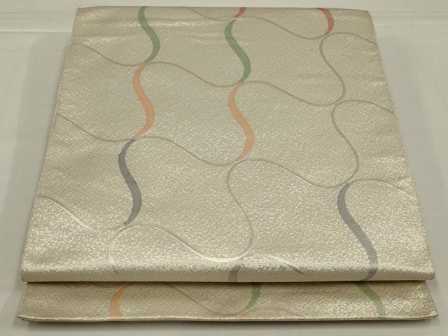 平和屋着物◎六通柄袋帯　幾何学文　銀糸　正絹　逸品　AABM0302ou
