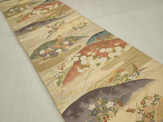 平和屋着物◎六通柄袋帯　唐織　遠山花文　金銀糸　正絹　逸品　AABM0305ou
