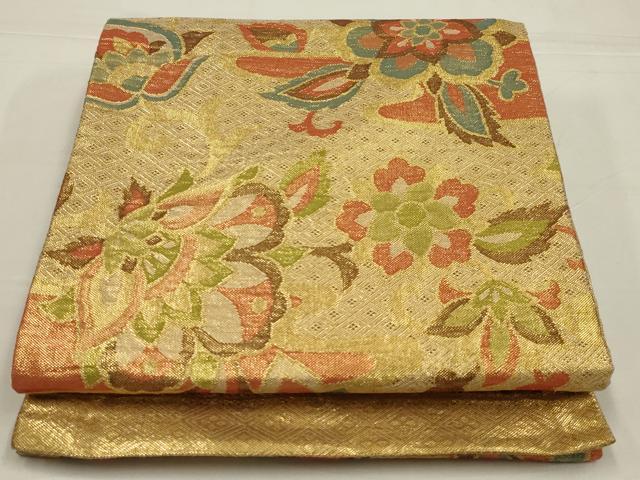平和屋着物◎佐賀錦　六通柄袋帯　更紗花文　金糸　正絹　逸品　AABM0306ou