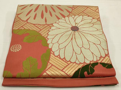 平和屋着物◎六通柄　本袋帯　唐織　光琳菊　金糸　正絹　逸品　AABM0307ou