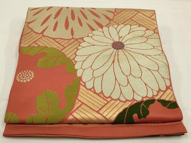平和屋着物◎六通柄　本袋帯　唐織　光琳菊　金糸　正絹　逸品　AABM0307ou