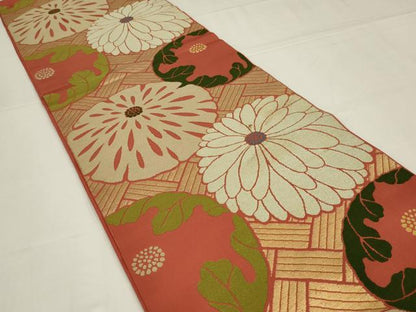 平和屋着物◎六通柄　本袋帯　唐織　光琳菊　金糸　正絹　逸品　AABM0307ou