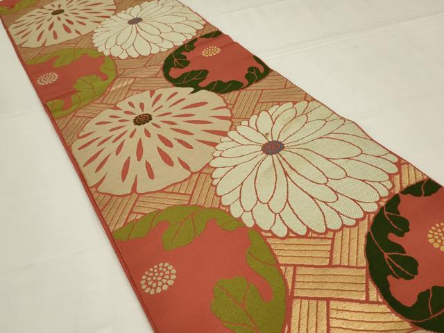 平和屋着物◎六通柄　本袋帯　唐織　光琳菊　金糸　正絹　逸品　AABM0307ou