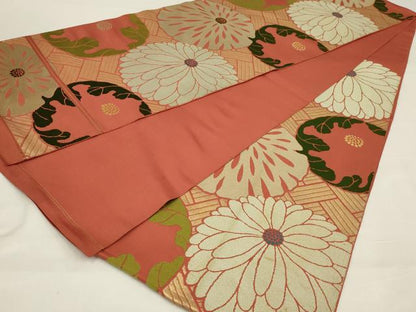 平和屋着物◎六通柄　本袋帯　唐織　光琳菊　金糸　正絹　逸品　AABM0307ou