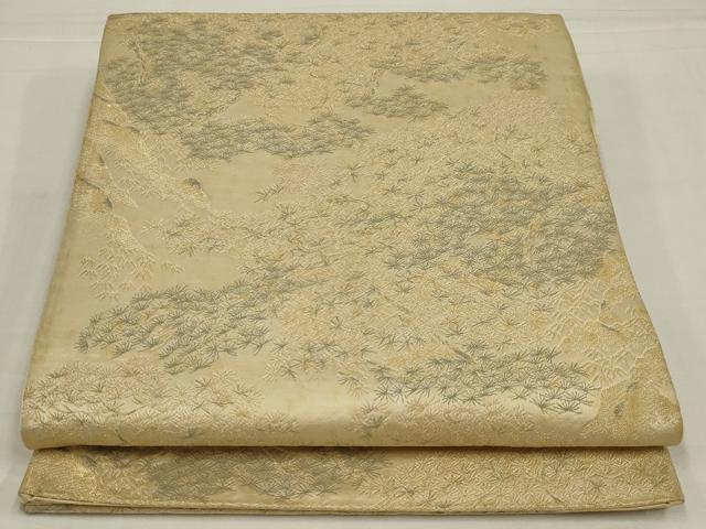 平和屋着物◎六通柄袋帯　遠山樹林文　金糸　正絹　逸品　AABM0309ou