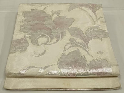 平和屋着物◎六通柄袋帯　更紗花文　銀糸　正絹　逸品　AABM0314ou