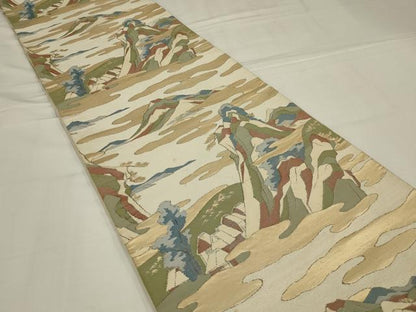 平和屋着物◎六通柄袋帯　霞風景文　金糸　正絹　逸品　AABM0315ou