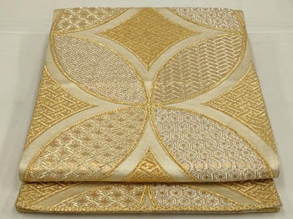 平和屋着物◎六通柄袋帯　七宝花文　金銀糸　正絹　逸品　AABM0319ou