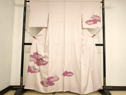 平和屋着物■訪問着　刺繍　雲取り花青海波文　正絹　逸品　AABM0393ja