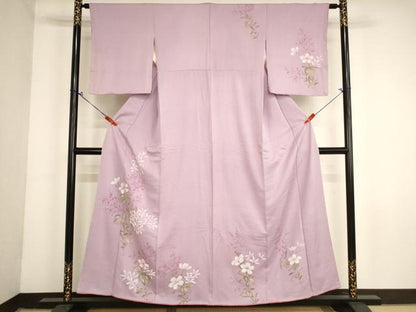 平和屋着物■訪問着　手描き　草花文　正絹　逸品　未使用　AABM0398ja