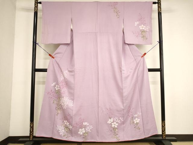 平和屋着物■訪問着　手描き　草花文　正絹　逸品　未使用　AABM0398ja