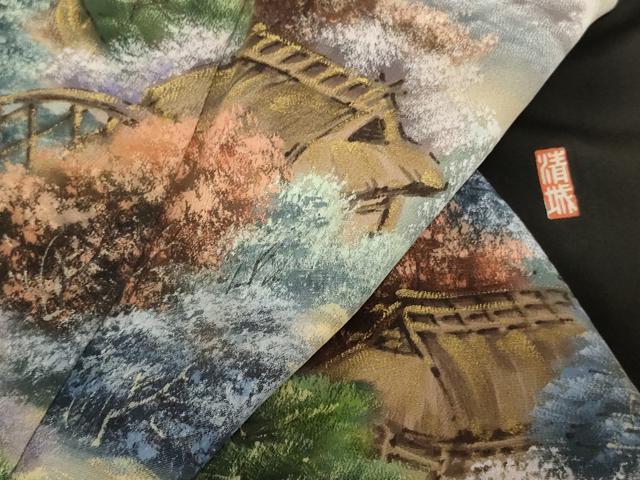 平和屋着物■豪華黒留袖　作家物　手描き　風景文　暈し染め　金彩　正絹　逸品　AABM0502ja