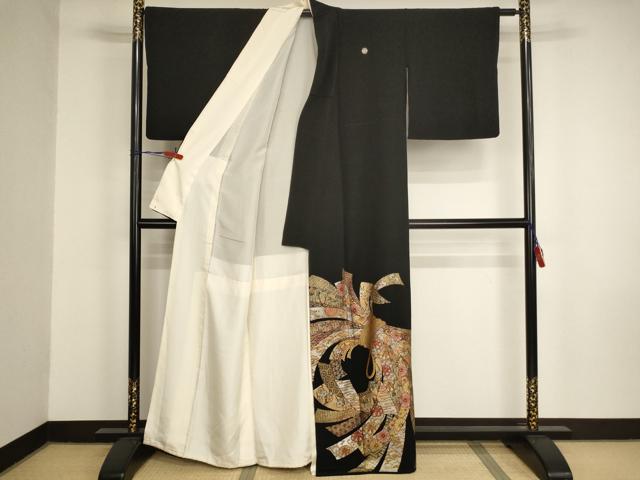 平和屋着物■豪華黒留袖　作家物　束ね熨斗花文　金銀彩　正絹　逸品　AABM0504ja