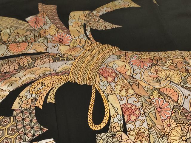 平和屋着物■豪華黒留袖　作家物　束ね熨斗花文　金銀彩　正絹　逸品　AABM0504ja