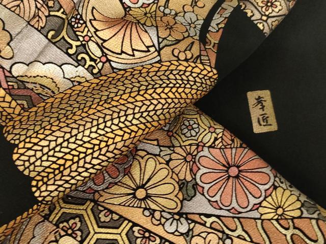 平和屋着物■豪華黒留袖　作家物　束ね熨斗花文　金銀彩　正絹　逸品　AABM0504ja