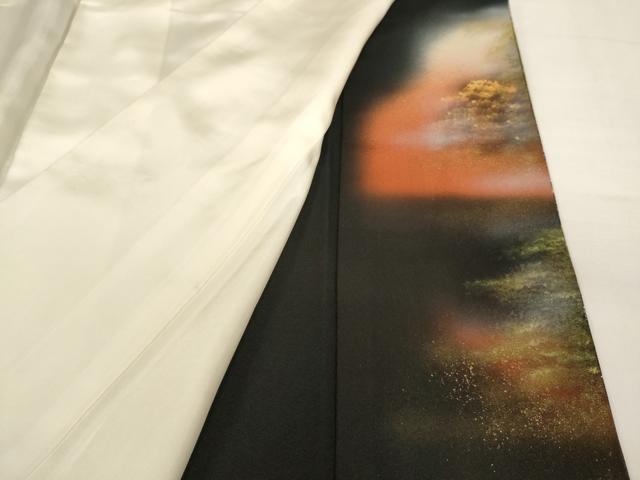 平和屋着物■豪華黒留袖　作家物　手描き　風景文　暈し染め　金彩　正絹　逸品　AABM0505ja