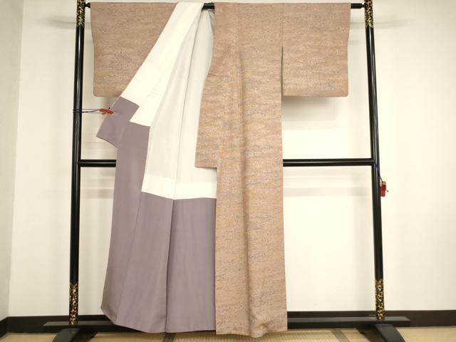 平和屋着物■野の陶人　加藤唐九郎　陶彩染　膨れ織り　小紋　霞文　正絹　逸品　AABM0507ja