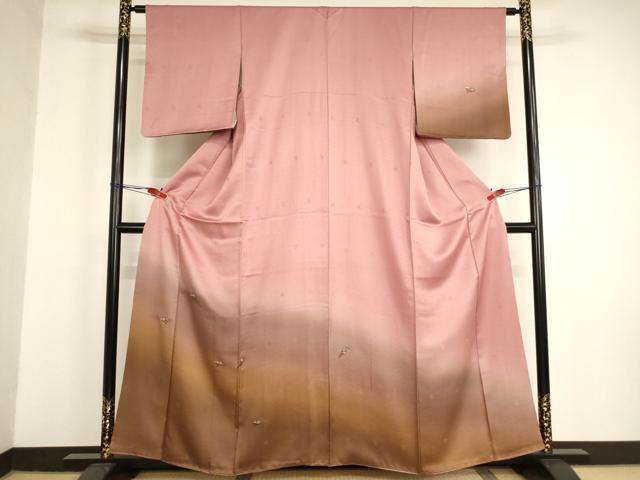 平和屋着物■上質な小紋　舞扇花文　暈し染め　金銀彩　正絹　逸品　AABM0508ja