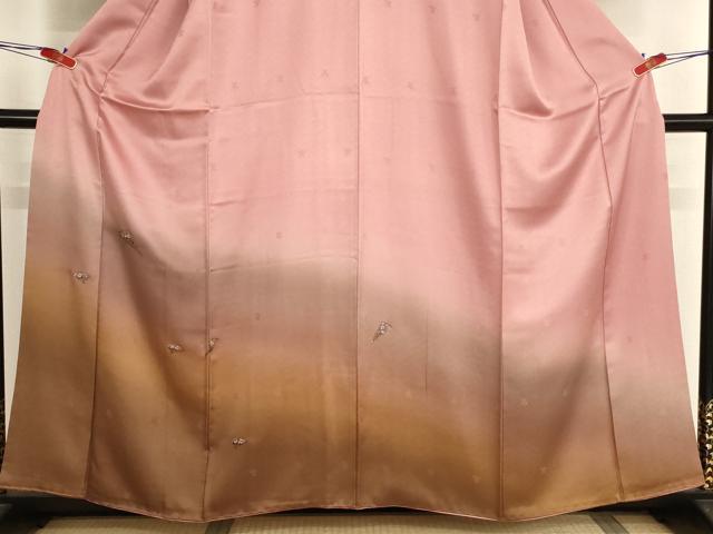 平和屋着物■上質な小紋　舞扇花文　暈し染め　金銀彩　正絹　逸品　AABM0508ja