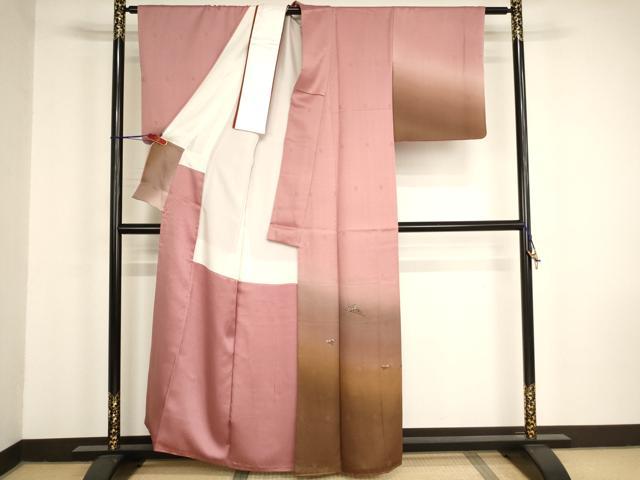 平和屋着物■上質な小紋　舞扇花文　暈し染め　金銀彩　正絹　逸品　AABM0508ja