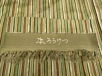 平和屋着物■上質な小紋　紬地　ろうけつ染　縞　反端付き　正絹　逸品　AABM0509ja