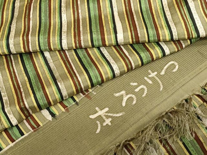 平和屋着物■上質な小紋　紬地　ろうけつ染　縞　反端付き　正絹　逸品　AABM0509ja