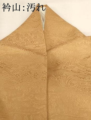 平和屋着物■上質な色無地　風景草花地紋　萱草色　正絹　逸品　AABM0510ja