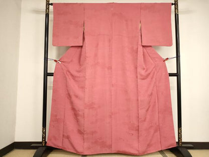 平和屋着物■上質な色無地　流水雲地紋　真赭色　正絹　逸品　AABM0511ja