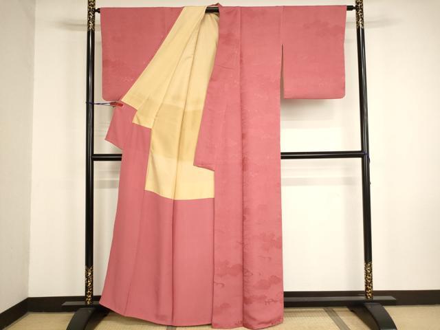 平和屋着物■上質な色無地　流水雲地紋　真赭色　正絹　逸品　AABM0511ja