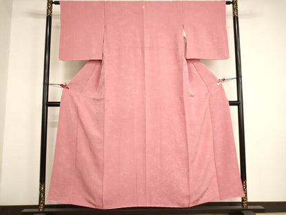 平和屋着物■上質な色無地　変わり蜀江草花地紋　薄紅色　正絹　逸品　AABM0512ja