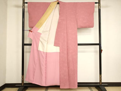 平和屋着物■上質な色無地　変わり蜀江草花地紋　薄紅色　正絹　逸品　AABM0512ja