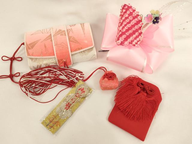 平和屋本店[]七五三　女の子　和装小物セット　折り鶴　暈し染め　金糸　箱付き　逸品　未使用　AABM0517ja