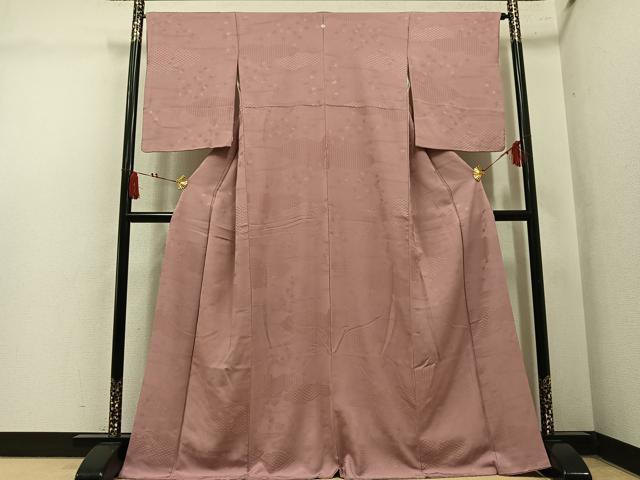 平和屋着物●上質な色無地　吉祥花地紋　ときがら茶色　正絹　逸品　AABM0652ph