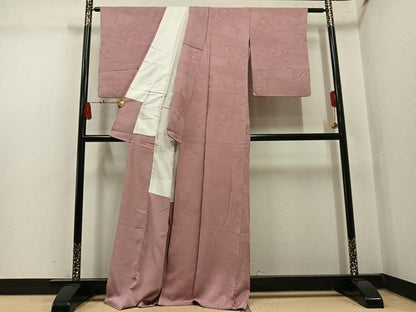 平和屋着物●上質な色無地　吉祥花地紋　ときがら茶色　正絹　逸品　AABM0652ph