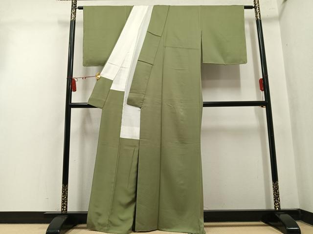 平和屋着物●上質な色無地　菱地紋　利休茶色　正絹　逸品　AABM0653ph
