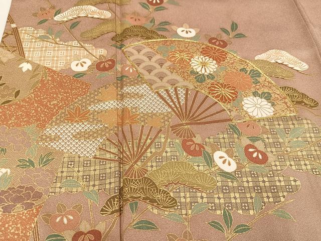 平和屋着物●豪華色留袖　駒刺繍　扇面草花文　金彩　正絹　逸品　AABM0657ph