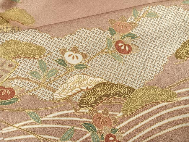 平和屋着物●豪華色留袖　駒刺繍　扇面草花文　金彩　正絹　逸品　AABM0657ph