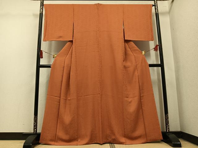 平和屋着物●上質な色無地　赤朽葉色　三越扱い　正絹　逸品　AABM0661ph