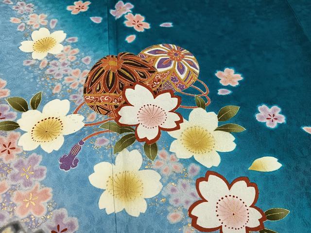 平和屋着物●豪華振袖　舞桜文　暈し染め　金彩　京都きもの友禅扱い　ロング丈　正絹　逸品　AABM0673ph