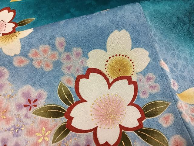 平和屋着物●豪華振袖　舞桜文　暈し染め　金彩　京都きもの友禅扱い　ロング丈　正絹　逸品　AABM0673ph