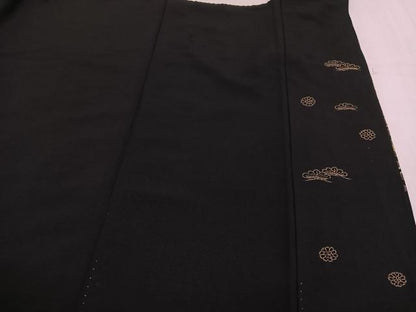 平和屋着物●豪華黒留袖　総刺繍　草花文　金糸　正絹　逸品　AABM0680ph