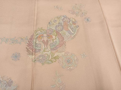 平和屋着物●豪華色留袖　総刺繍　蘇州刺繍　花鳥文　正絹　逸品　未使用　AABM0691ph