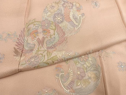 平和屋着物●豪華色留袖　総刺繍　蘇州刺繍　花鳥文　正絹　逸品　未使用　AABM0691ph