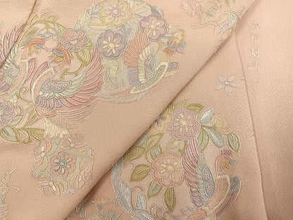 平和屋着物●豪華色留袖　総刺繍　蘇州刺繍　花鳥文　正絹　逸品　未使用　AABM0691ph